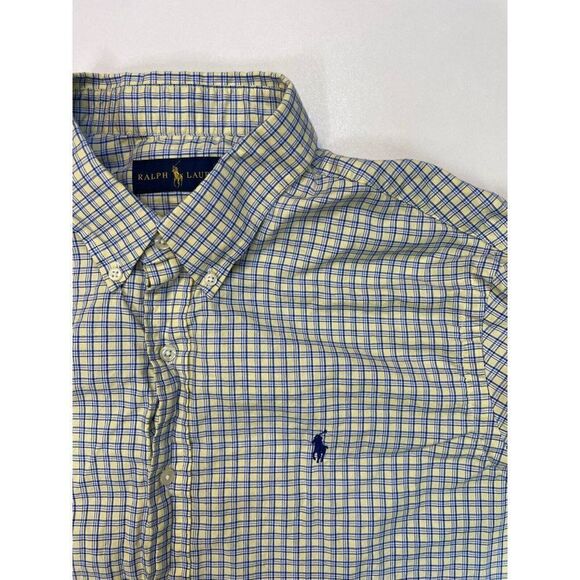 Polo Ralph Lauren Plaid Button Up Shirt Men XL Yellow Blue Pony Long Sleeve - Picture 2 of 5